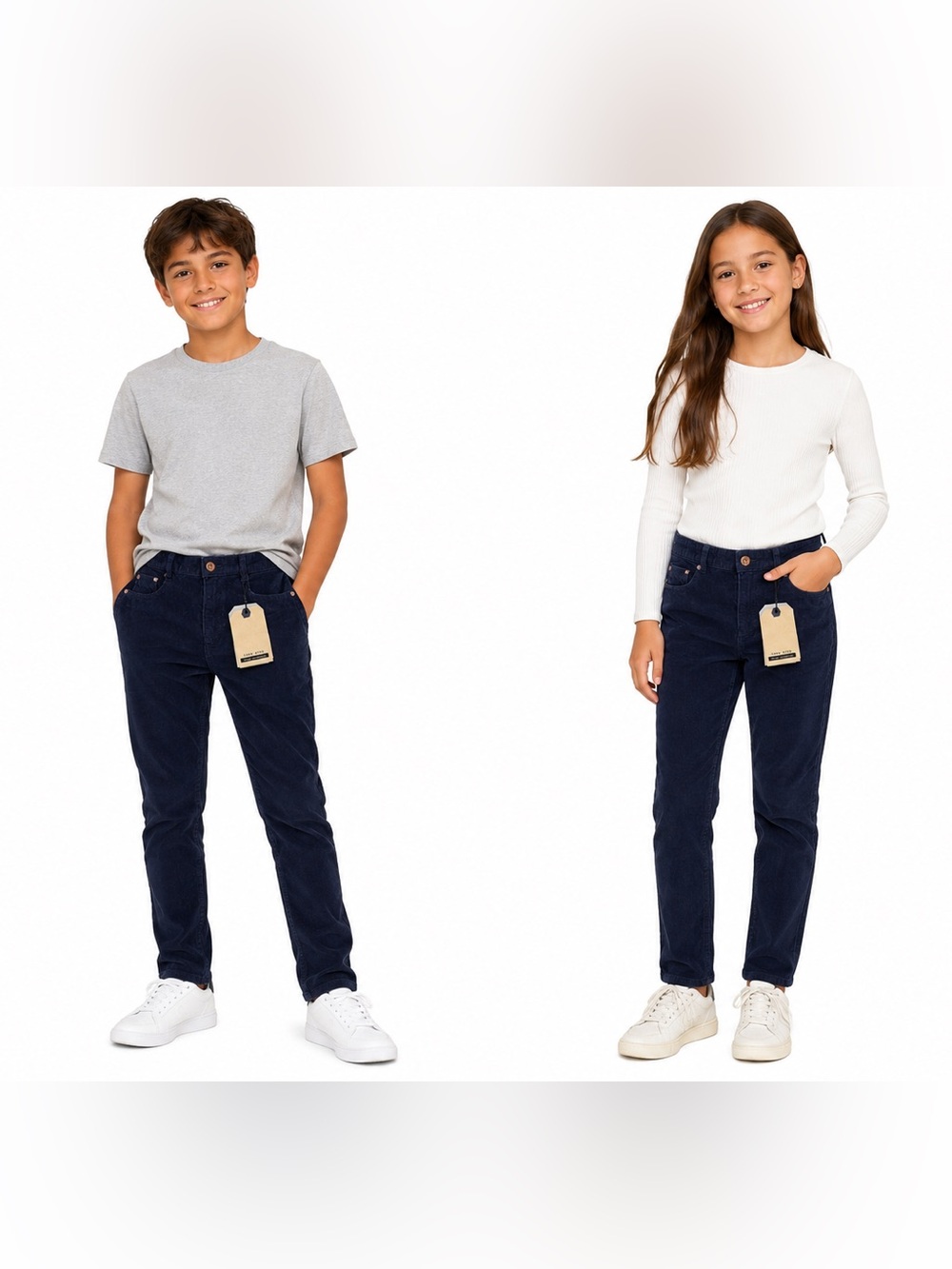 Zara Kids Boys Girl Corduroy Pants Size 13/14 164 Navy Blue Stretch NWT